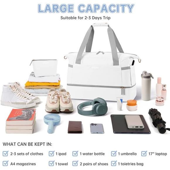 Gym Bag for Women Sports Travel Duffel w/ USB Charging Port Weekender Overnight - Picture 5 of 8